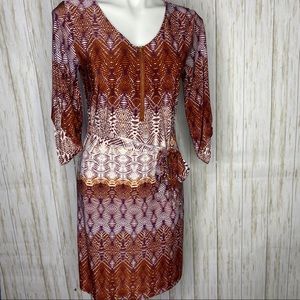 Tacera 3/4 sleeve geometric belted dress